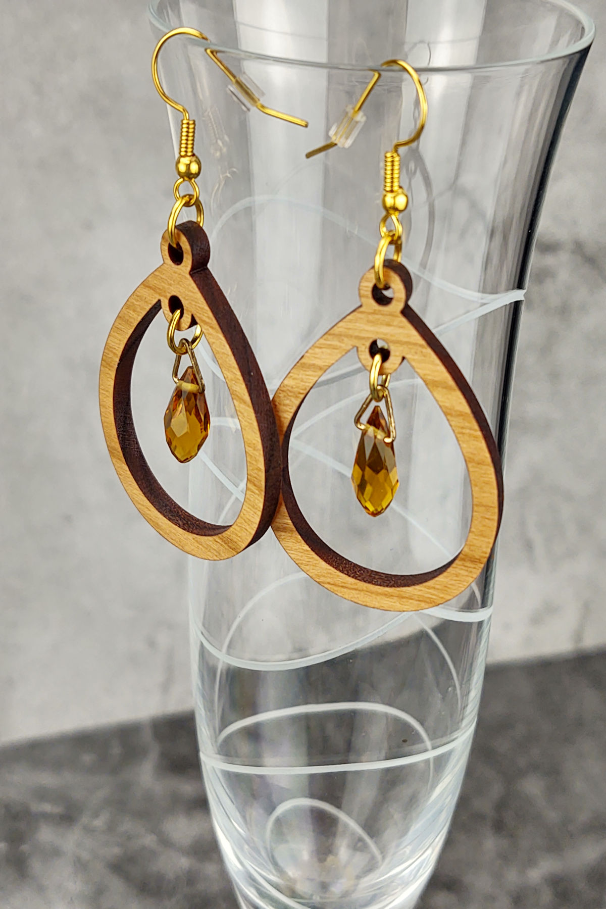 Wood and Citrine Earrings