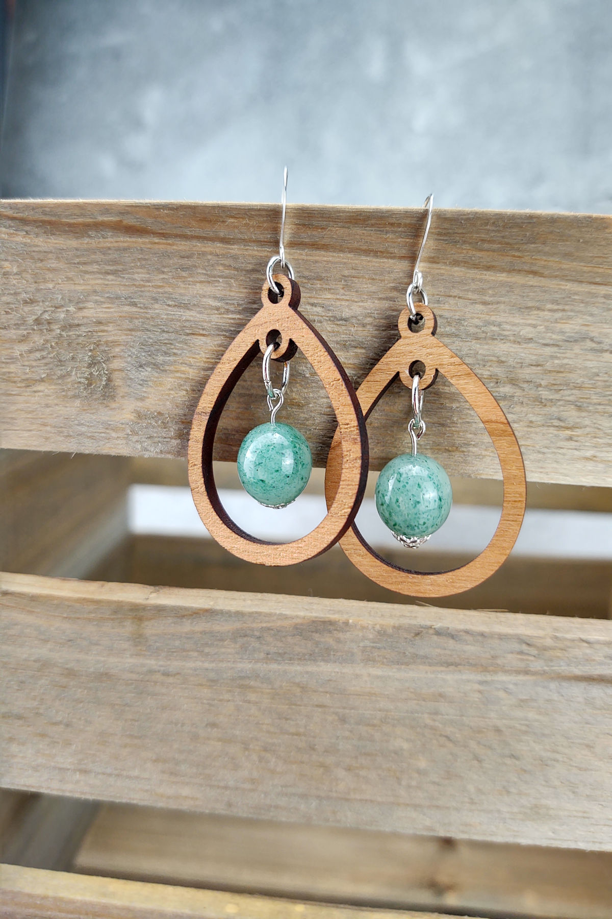 Wood and Jade Earrings