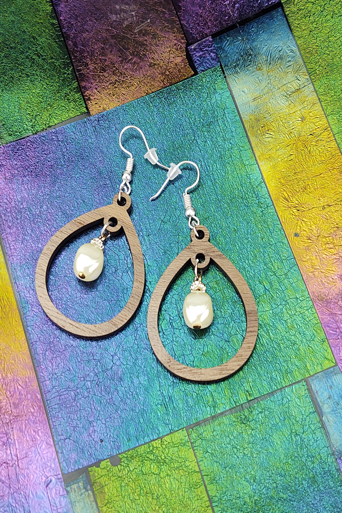 Wood and Pearl Earrings