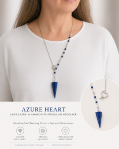 Azure Heart; Handcrafted Lapis Lazuli & Amazonite Pendulum Necklace